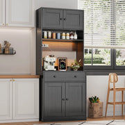 Mobile alto da cucina nero 72 × 40 × 180 cm con LED e prese USB