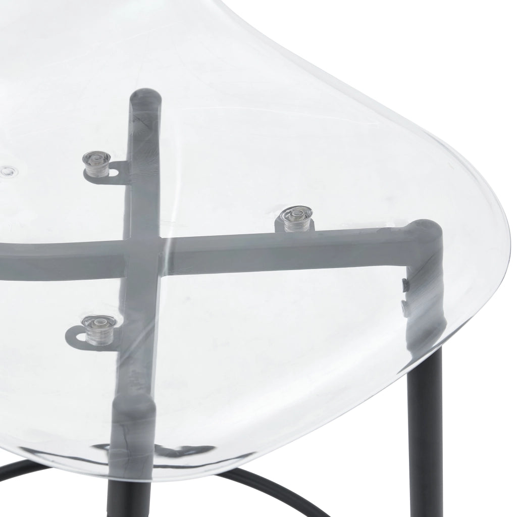 Set da bar 3 pezzi con piano in vetro trasparente; metallo nero e plastica trasparente
