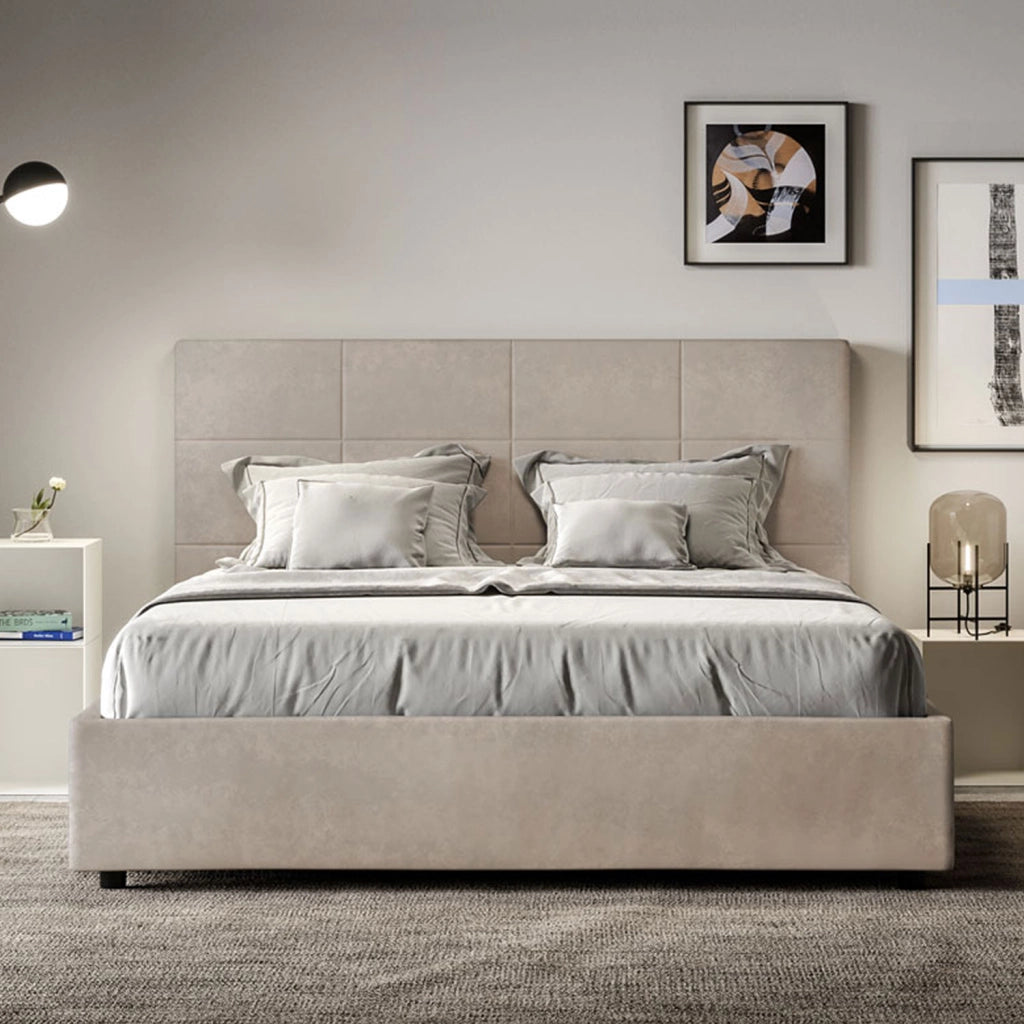 Letto una Piazza e Mezza Imbottito in Microfibra 120x190 Con Rete Mika Sabbia