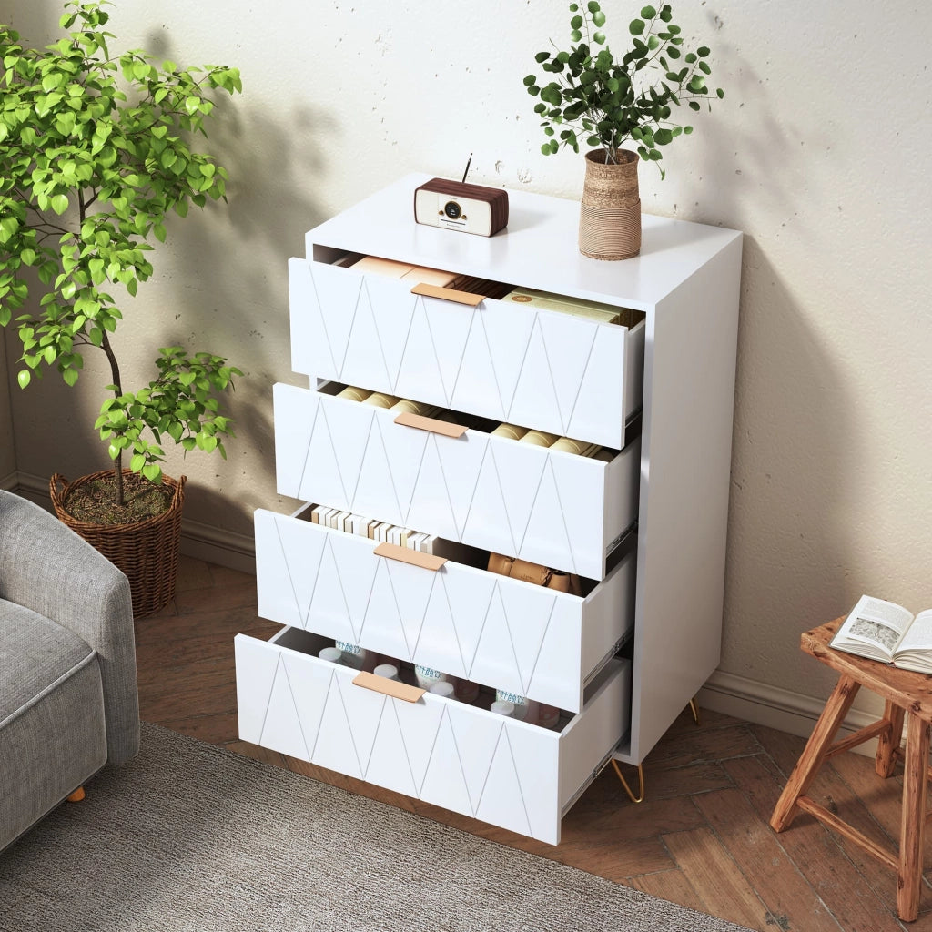 Cassettiera a 4 Cassetti per Camera da Letto; Mobile con Cassetti in Legno; 60x34x90 cm; Armadio per Riporre Abiti; Credenza per Soggiorno