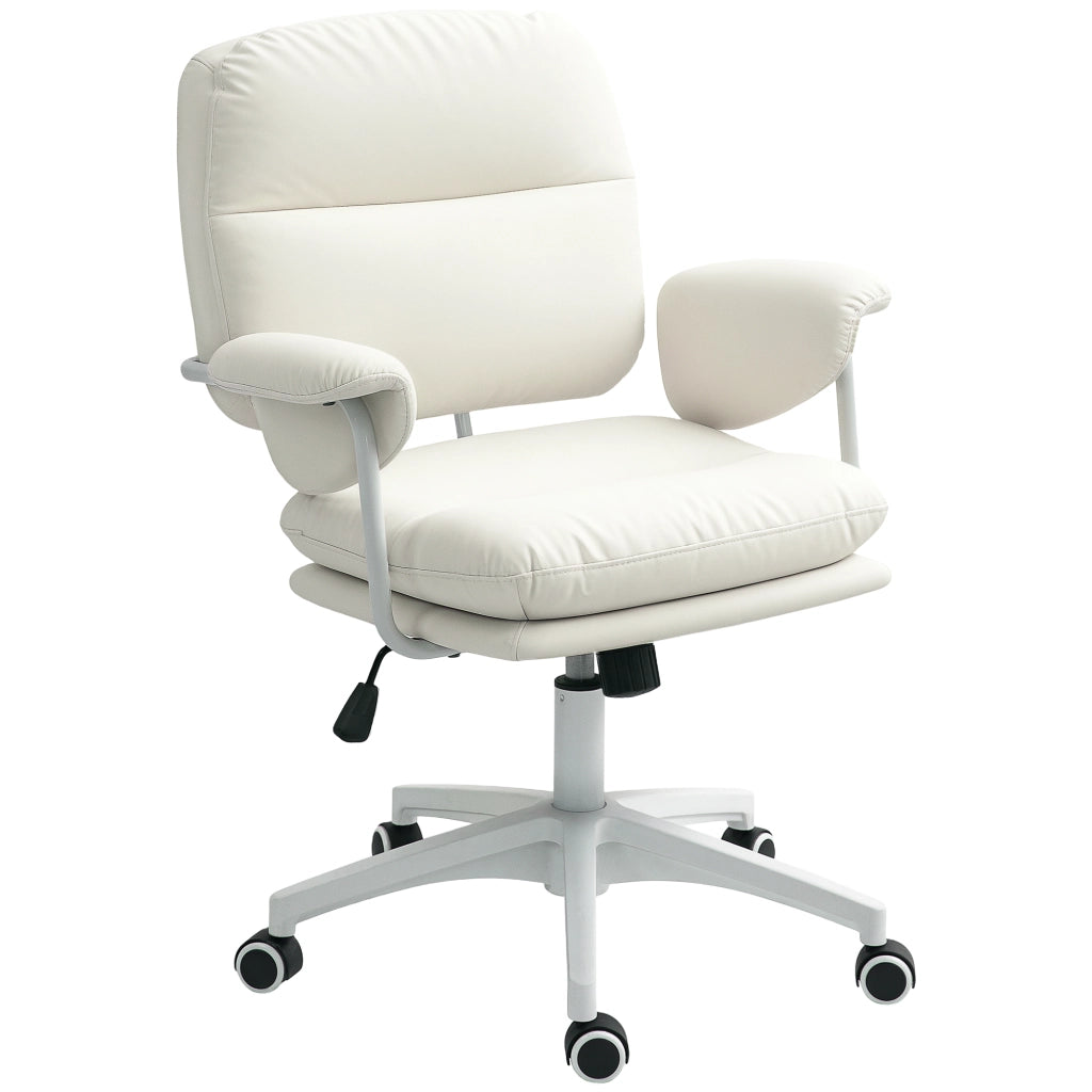 Sedia da ufficio girevole con altezza regolabile; funzione dondolo; braccioli e ruote; in similpelle; 65x64x88-98 cm; bianca