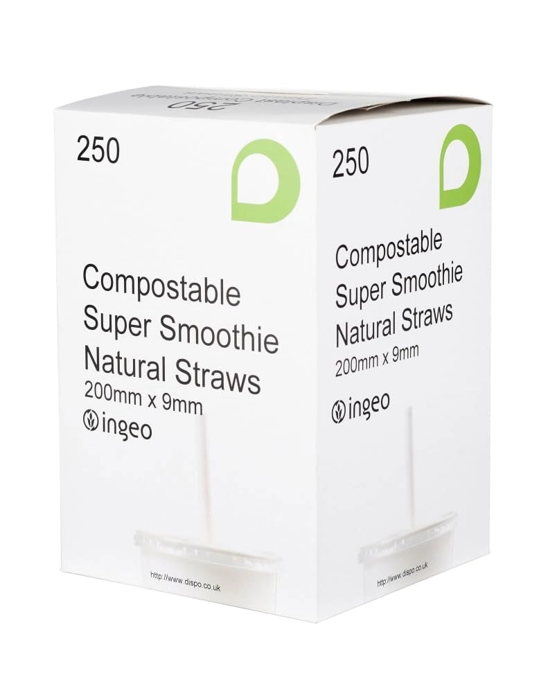 Cannucce per smoothie biodegradabili 9 mm PLA, 1 confezione da 250 cannucce (250)