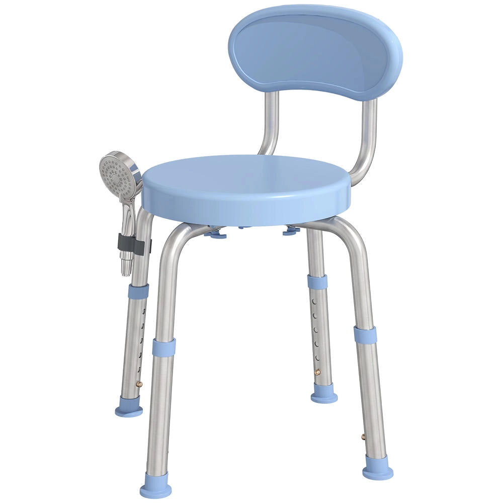 Sgabello da doccia girevole 360° con schienale e altezza regolabile 5 livelli sedile in alluminio blu