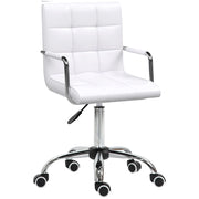 Sedia da ufficio girevole con altezza regolabile; braccioli e imbottitura; rivestimento in PVC bianco; con ruote