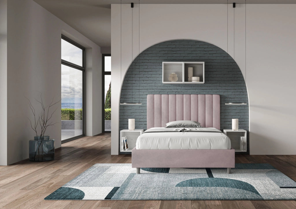Letto una Piazza e Mezza Imbottito in Microfibra 120x190 Con Rete Agueda Glicine
