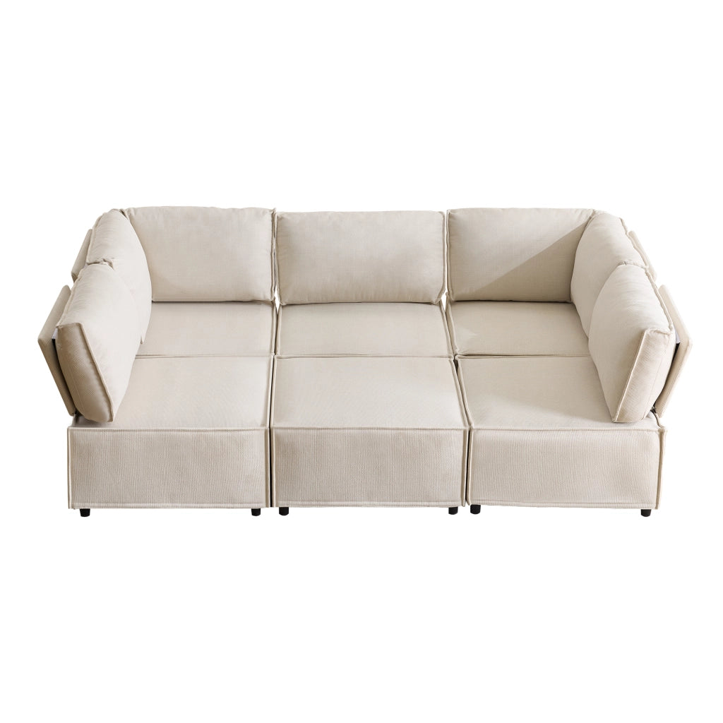 Divano angolare modulare 308x152x77 cm combinabile in legno beige