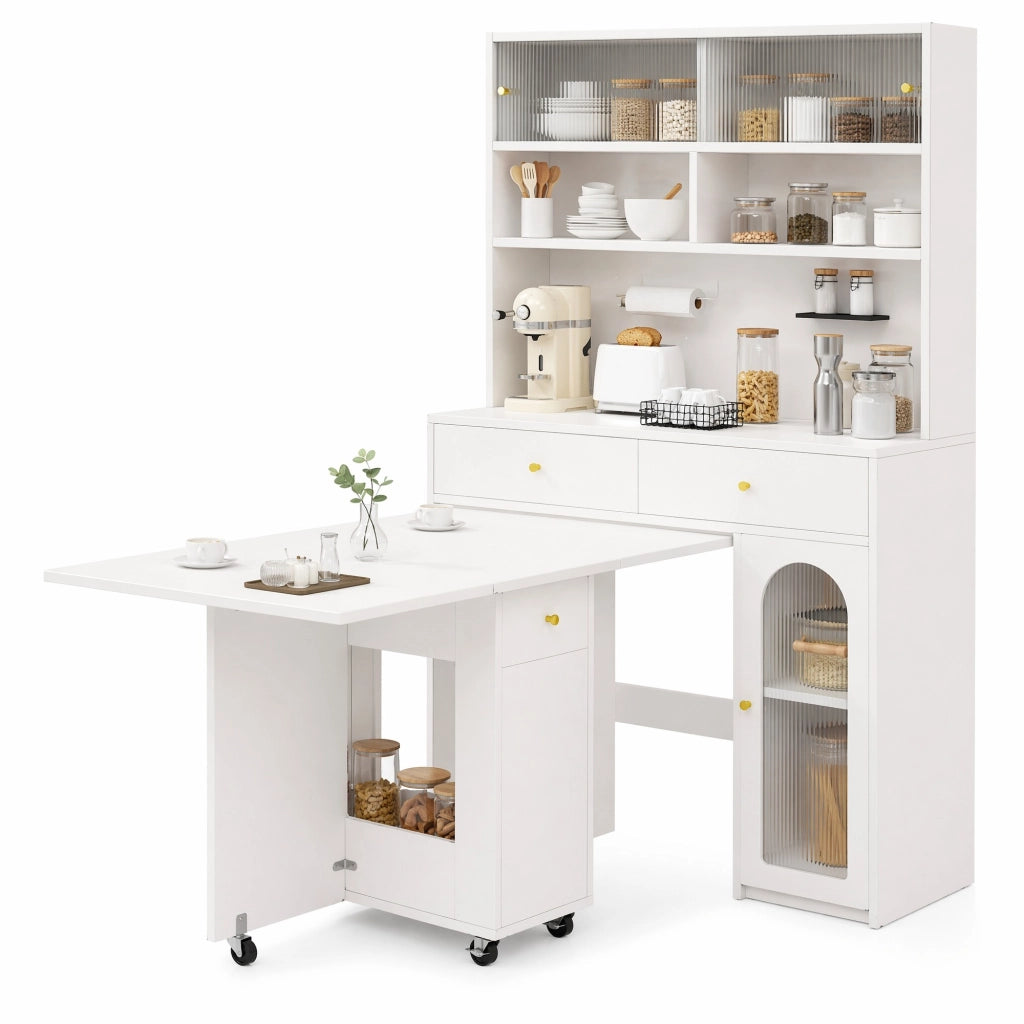 Set mobile cucina con tavolo pieghevole in MDF bianco