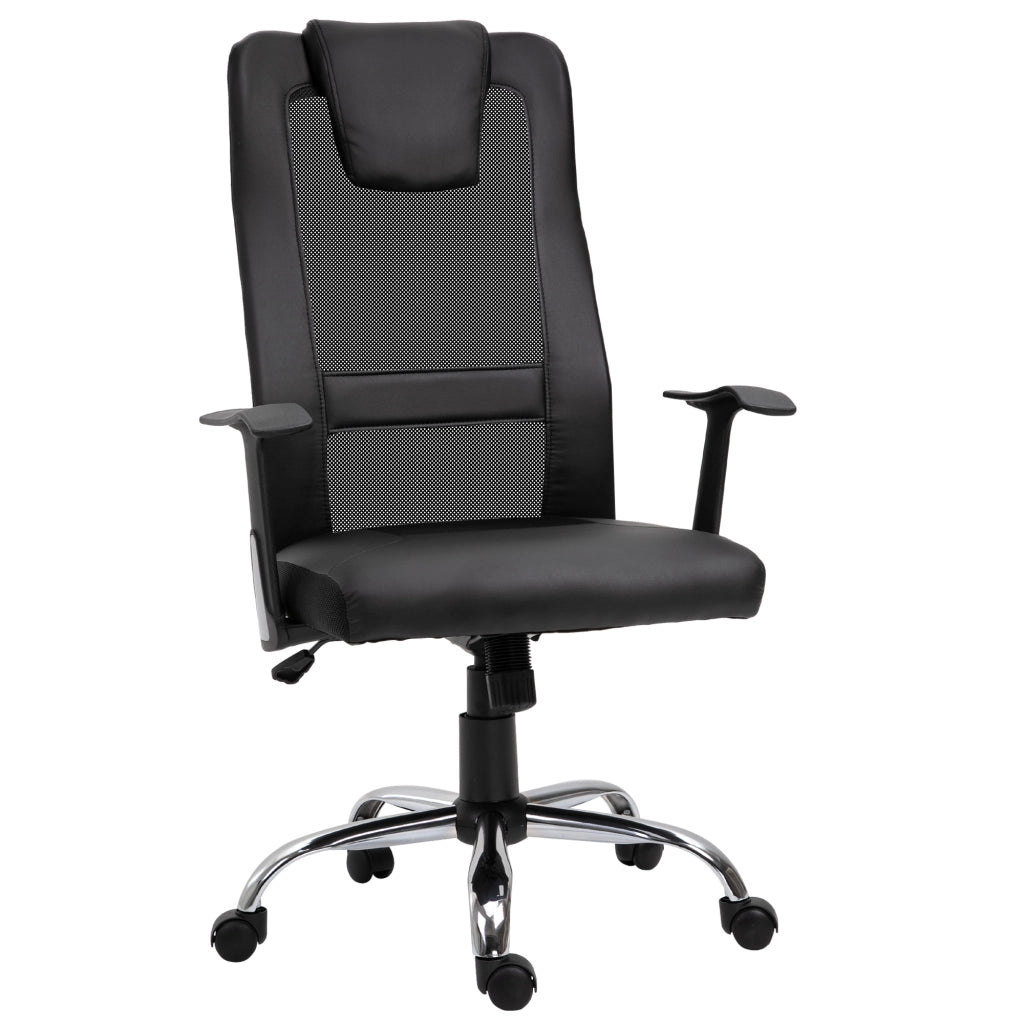 Sedia da ufficio ergonomica con braccioli; altezza regolabile; schienale in rete e rivestimento in similpelle; 66x73x108-118 cm; nera