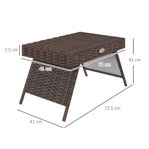 Tavolino da giardino pieghevole - per balcone e terrazza - in rattan - 60x41x41 cm - marrone