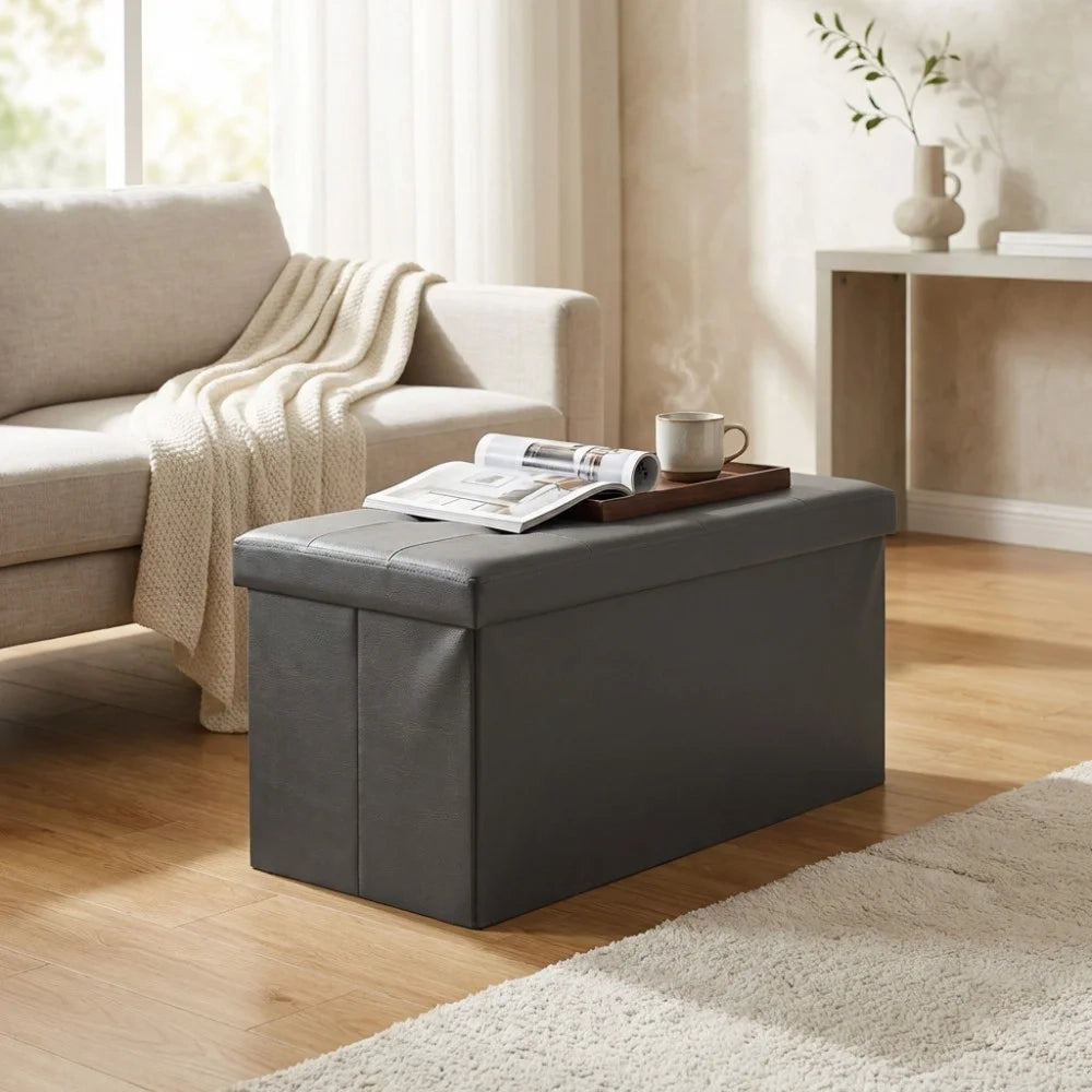 Pouf Contenitore Rettangolare in Ecopelle Harris Nero