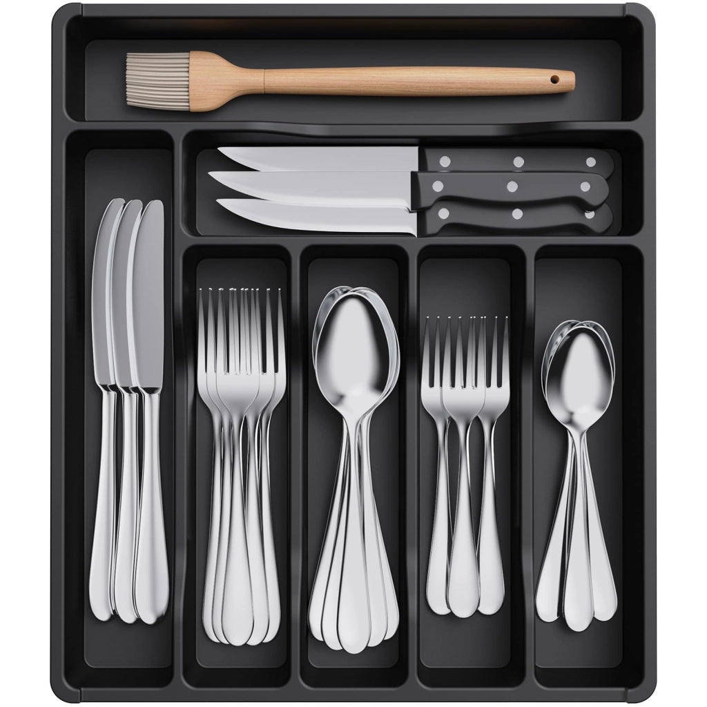 Organizzatore per cassetti delle posate, 7 scomparti, plastica, nero