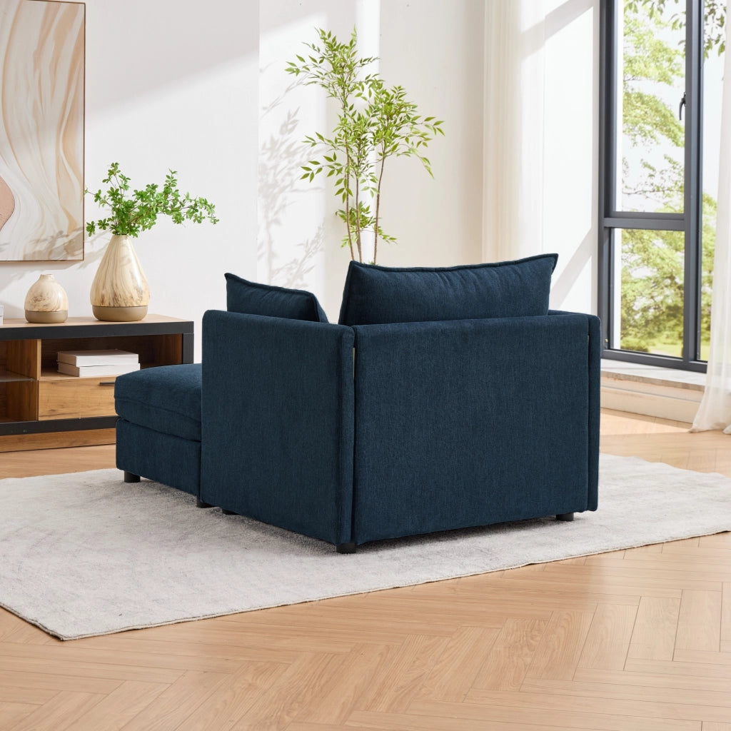 Poltrona con pouf contenitore modulare in velluto Altay blu