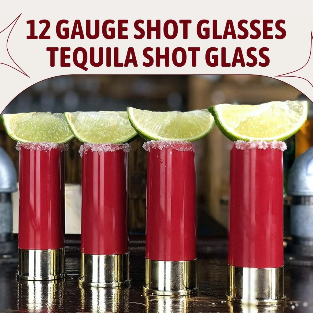 Set di 4 bicchieri da tequila, calibro 12, rosso e oro, 9,2 cm
