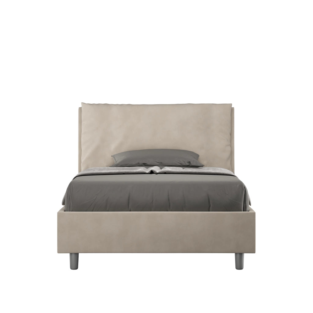 Letto una piazza e mezza rivestito in Microfibra con cuscini xl 110x200 Con Rete e Contenitore Antea Large Sabbia