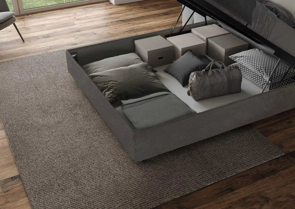 Letto una Piazza e Mezza Imbottito in Microfibra 130x200 Con Rete e Contenitore Mika Grigio
