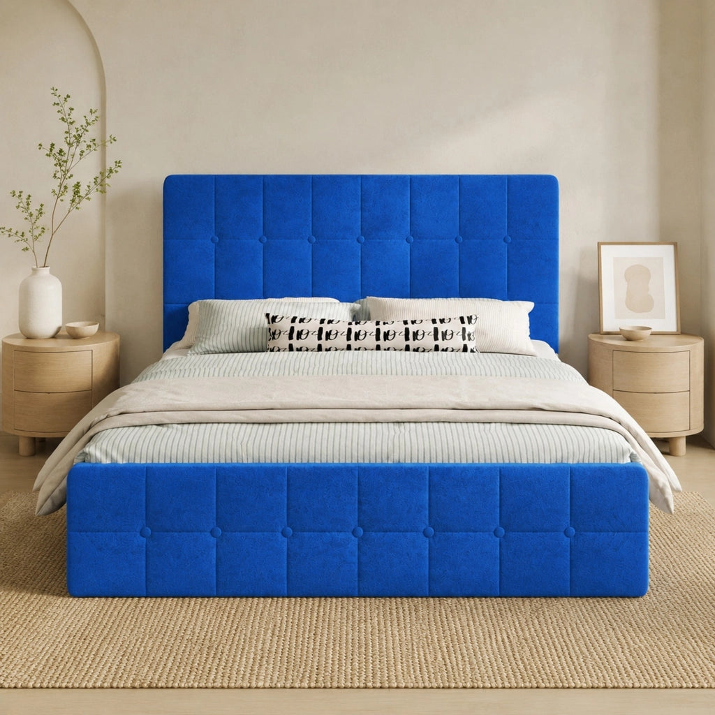Letto 140x200 cm con testiera blu