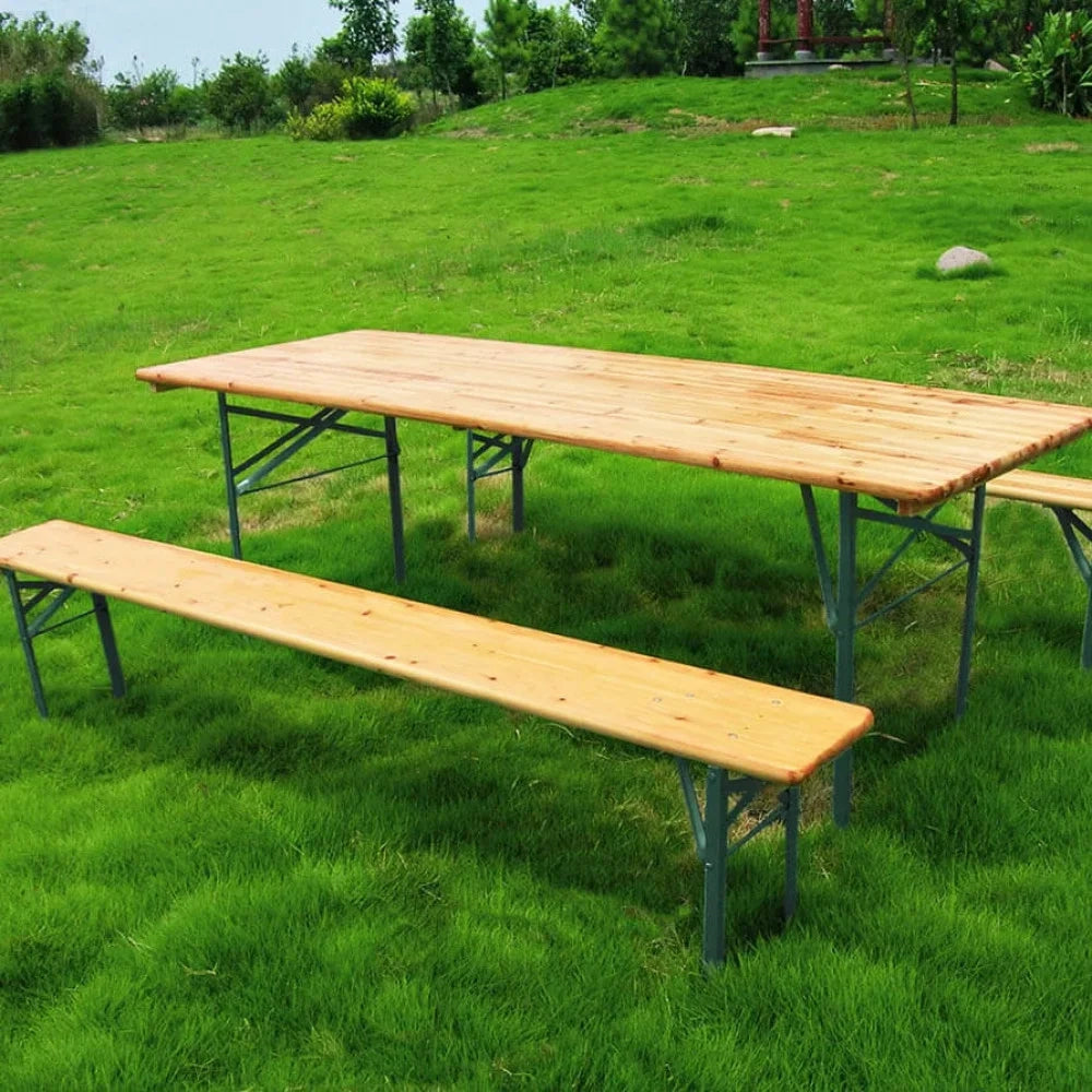 Set Birreria con Tavolo e Panche Pieghevoli in Legno e Acciaio Setbrewery Marrone