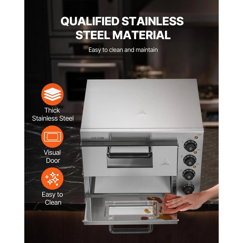FY-1EP-2 Forno per pizza elettrico a doppio strato da 14" in acciaio inox con pietra, compatto e multifunzionale per uso professionale