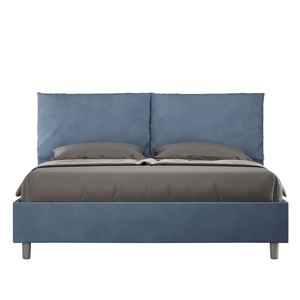 Letto Matrimoniale rivestito in Microfibra 150x200 Con Rete e Contenitore Antea Large Blu