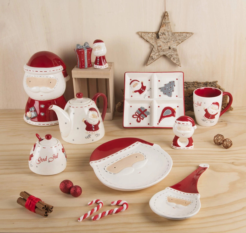 Portacucchiai in ceramica, dipinto a mano, motivo natalizio, stile country, 25,5 x 10,8 x 2,5 cm, bianco/rosso