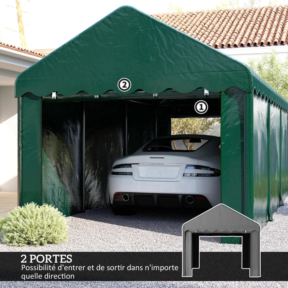 Tenda garage carport 3 x 6 m per auto e barche, telaio in acciaio zincato e telo PE 200g verde, con 2 porte avvolgibili, robusto per esterno