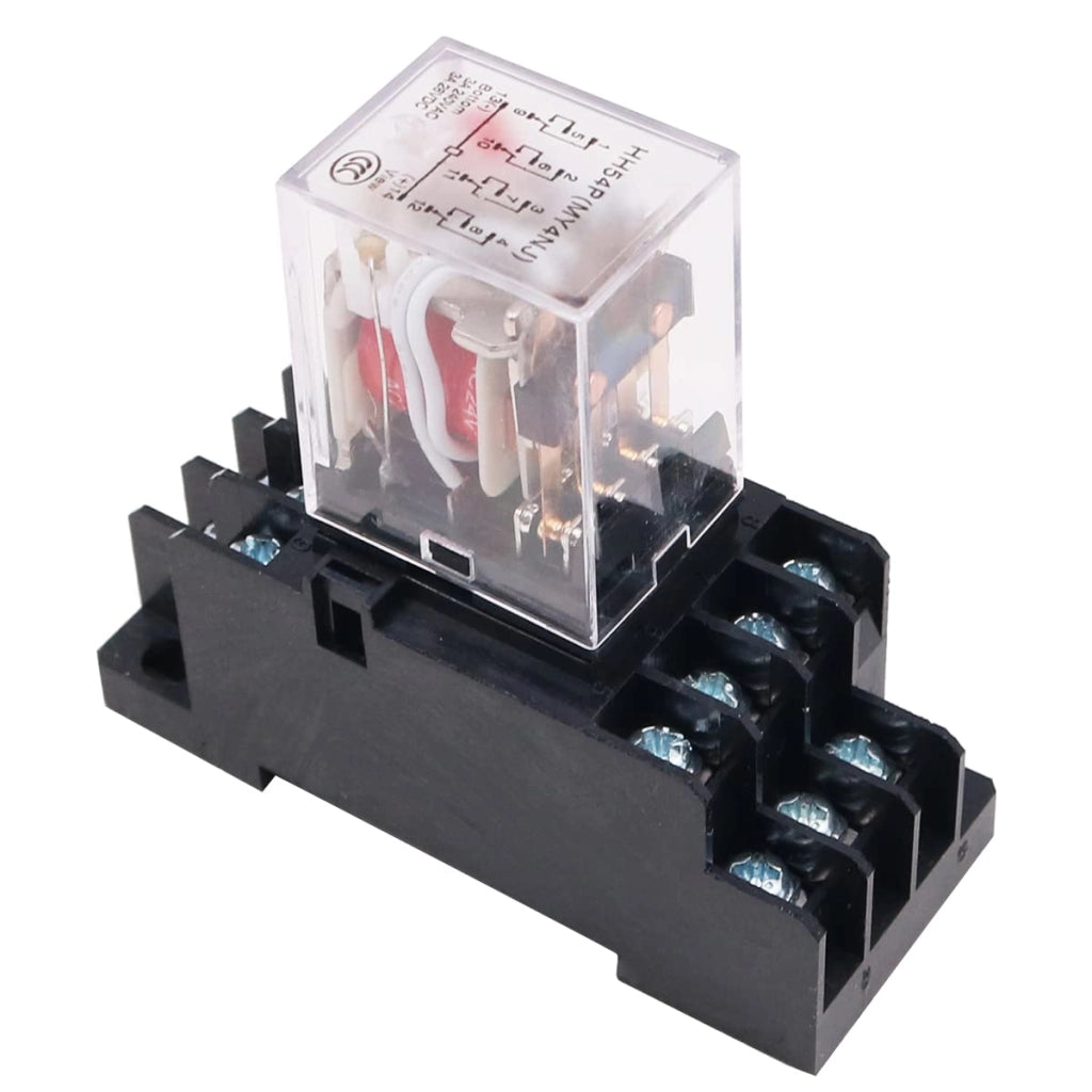 Mini relè AC 24V, 8 poli, DPDT (2 NO + 2 NC), con base e LED