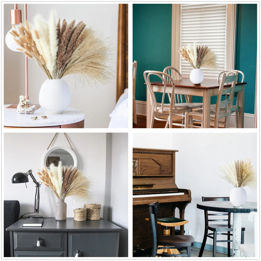 Set da 100 pezzi di decorazioni in pampas essiccato, bianco e marrone