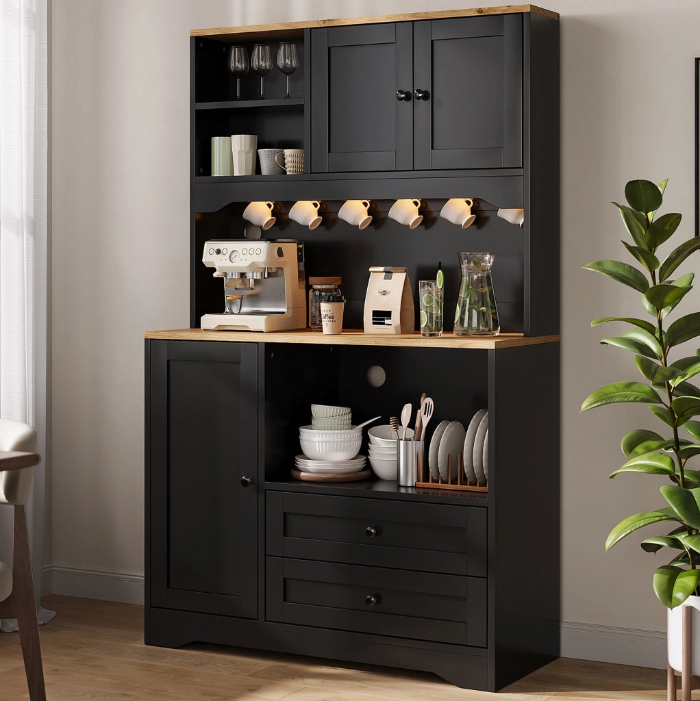 Mobile dispensa da cucina nero 100x40x163 cm con LED e prese