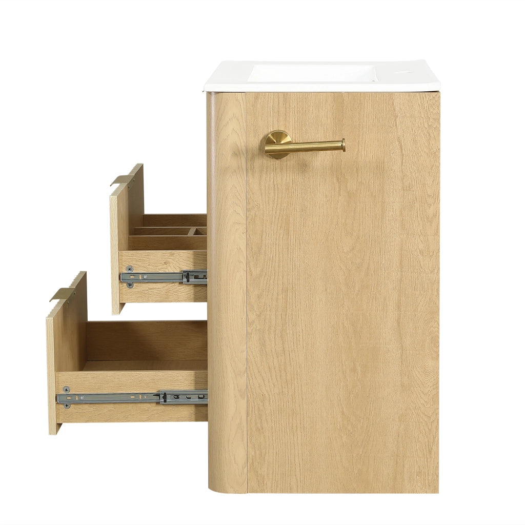 Mobile bagno 61 × 47 × 82 cm con lavabo in ceramica due cassetti portacarta reversibile finitura legno naturale