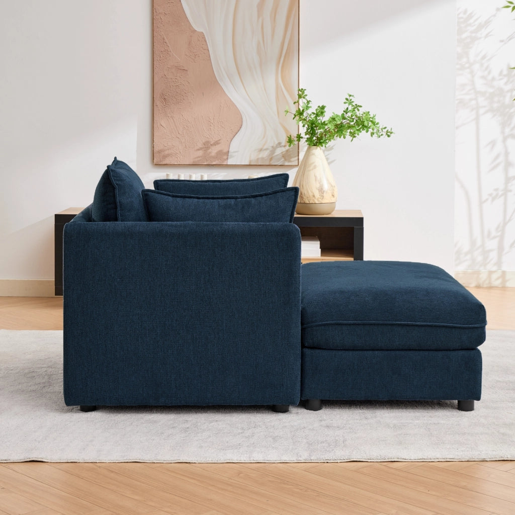 Poltrona con pouf contenitore modulare in velluto Altay blu