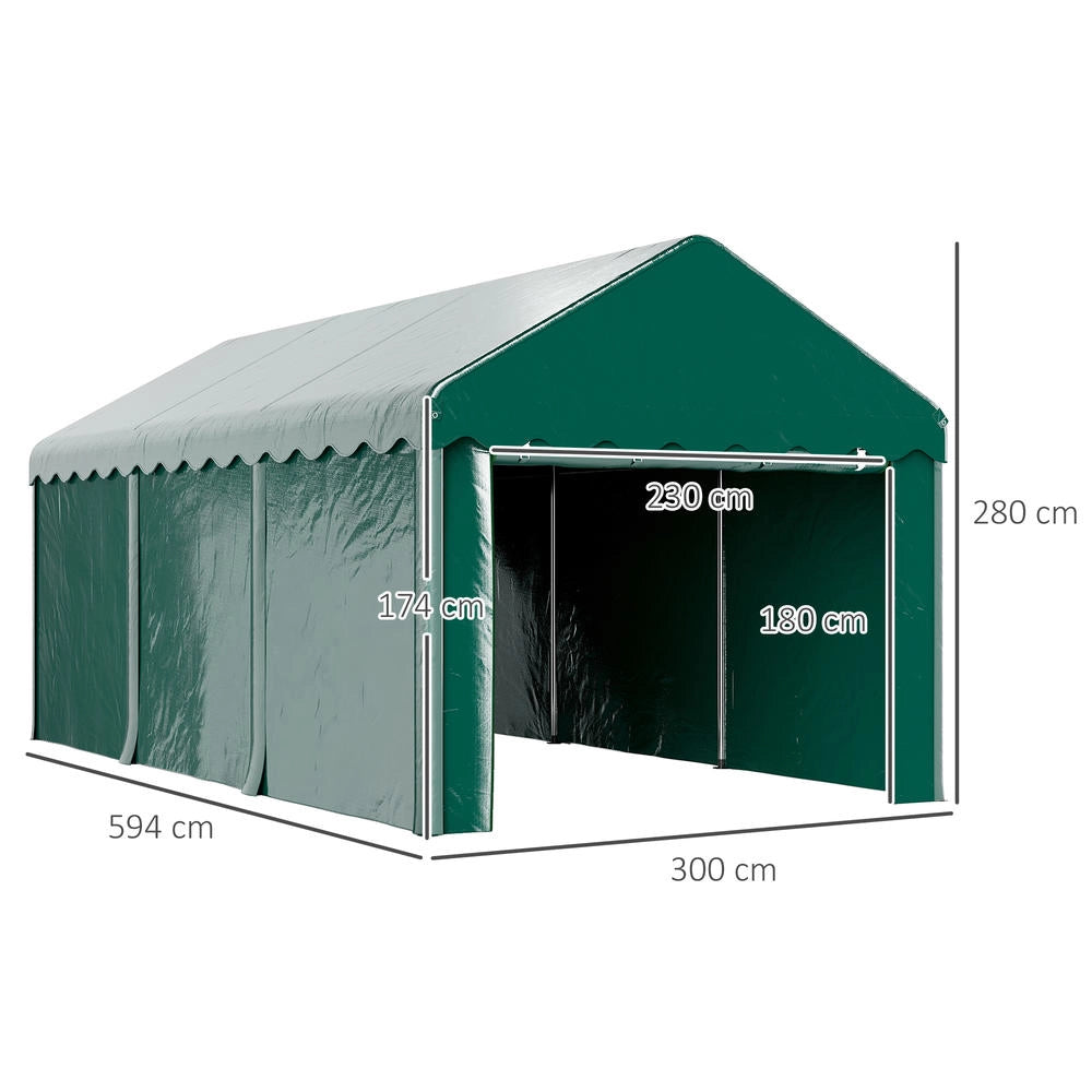 Tenda garage carport 3 x 6 m per auto e barche, telaio in acciaio zincato e telo PE 200g verde, con 2 porte avvolgibili, robusto per esterno