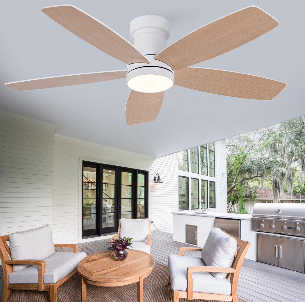 Ventilatore da soffitto IVMEU con luce LED, 5 pale reversibili bianche e color legno naturale, telecomando e 6 velocit¨¤