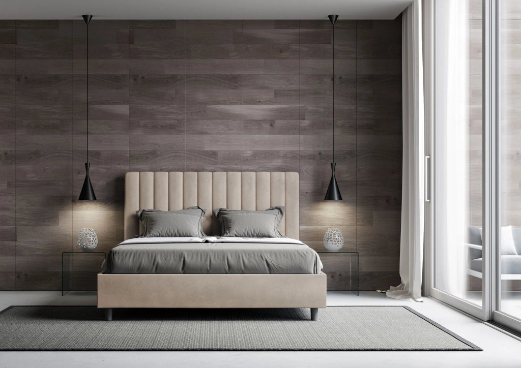Letto una Piazza e Mezza Imbottito in Microfibra 120x210 Con Rete Agueda Sabbia