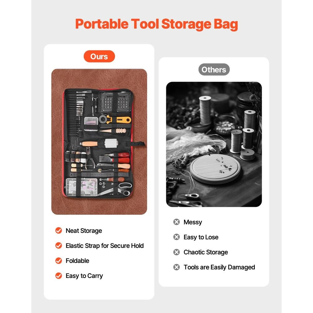 Kit Utensili per Lavorazione della Pelle 61 Pezzi con Borsa in Tela per Cucito Punzonatura Fai da Te Modello 203