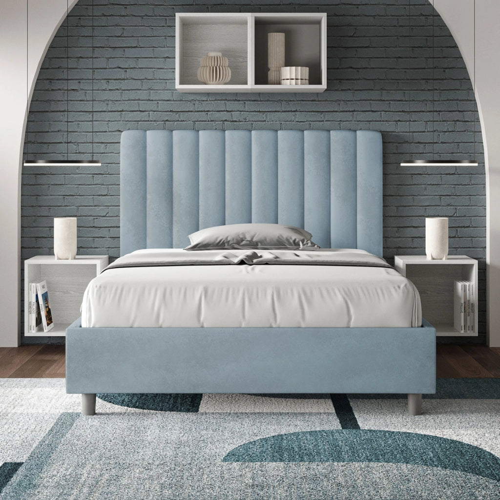 Letto una Piazza e Mezza Imbottito in Microfibra 120x190 Con Rete Agueda Azzurro
