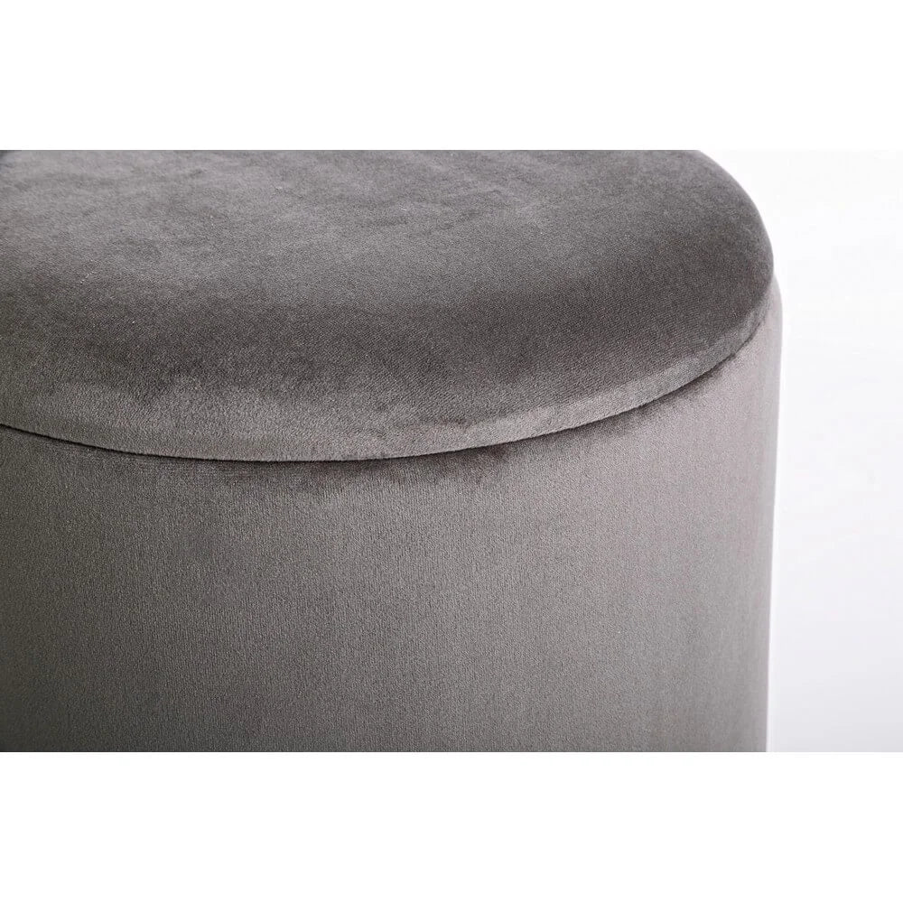 Sgabello Contenitore Rotondo in Velluto con Base Dorata Serena Grigio