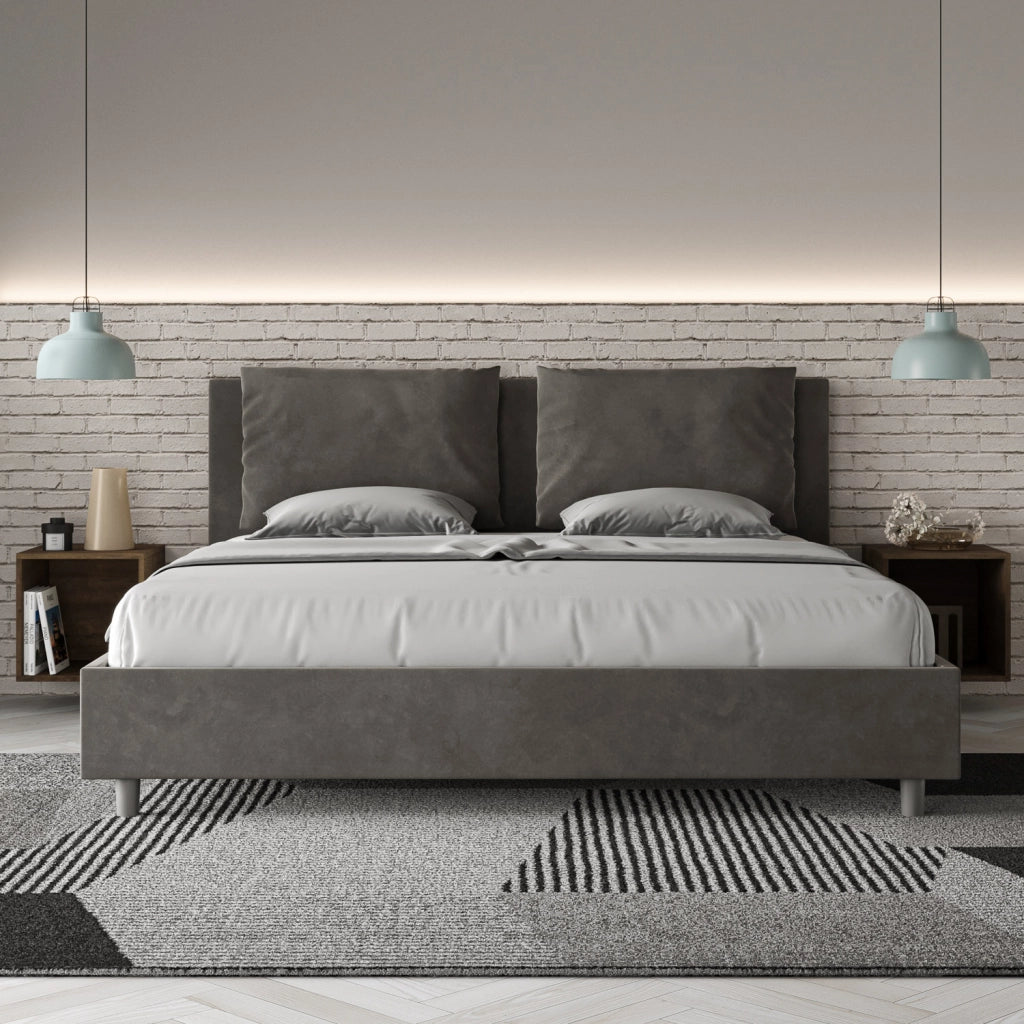 Letto Matrimoniale King Size in Microfibra 180x190 Con Rete Antea Grigio