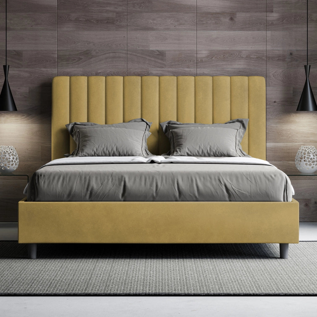 Letto una Piazza e Mezza Imbottito in Microfibra 120x190 Con Rete Agueda Ocra