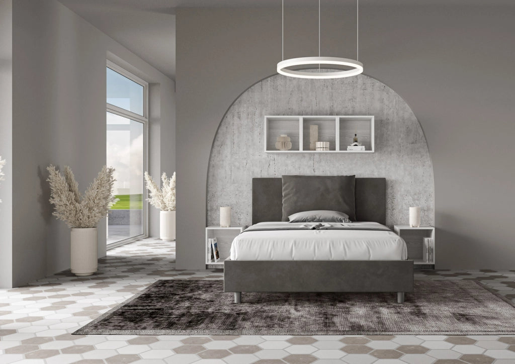 Letto una Piazza e Mezza Imbottito in Microfibra 110x210 Senza Rete Antea Grigio