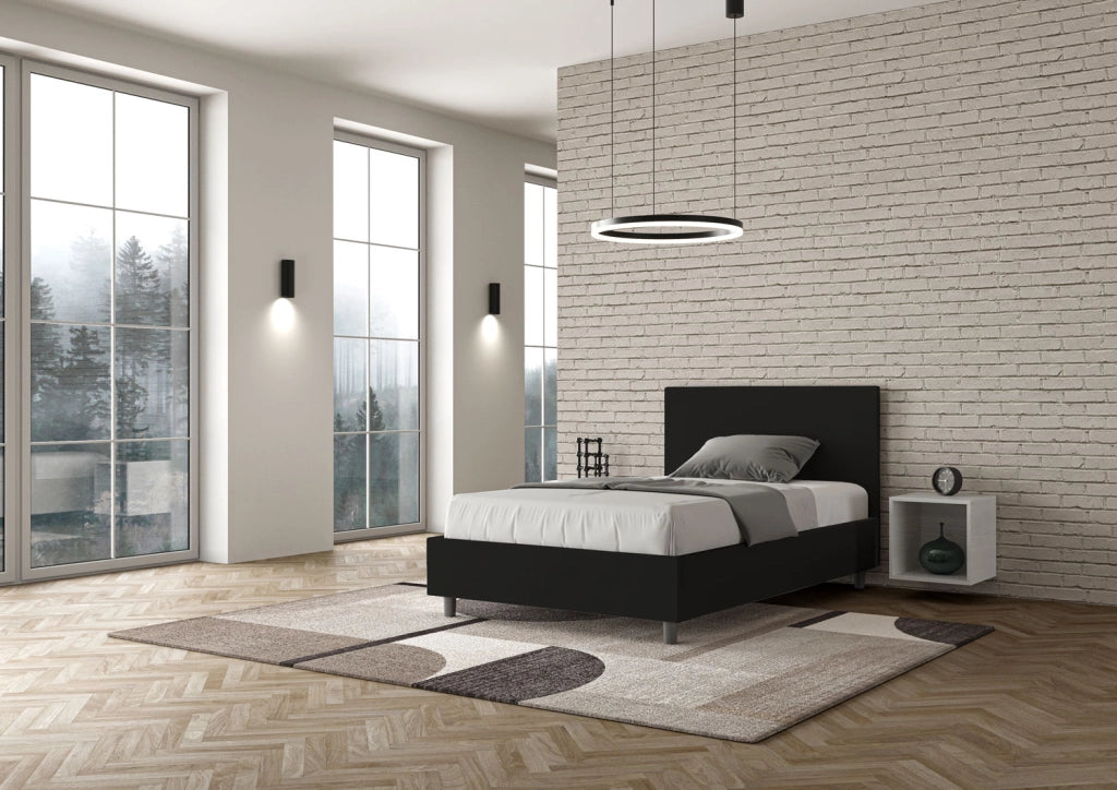 Letto Imbottito in Similpelle per una Piazza e Mezza 120x190 Senza Rete Adele nero