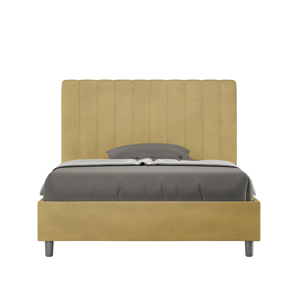 Letto una Piazza e Mezza Imbottito in Microfibra 120x190 Con Rete Agueda Ocra