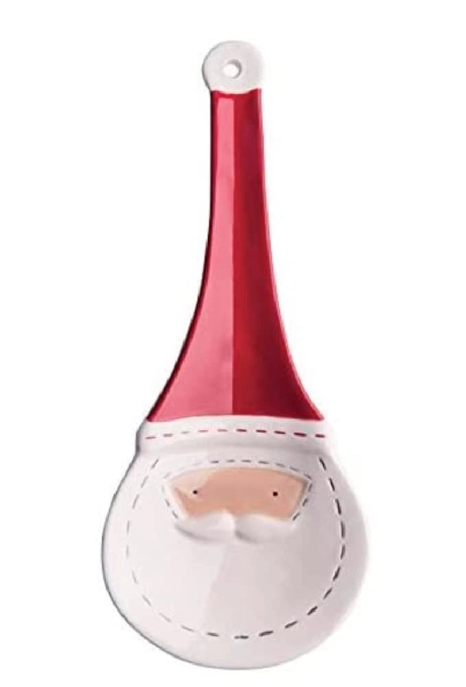 Portacucchiai in ceramica, dipinto a mano, motivo natalizio, stile country, 25,5 x 10,8 x 2,5 cm, bianco/rosso