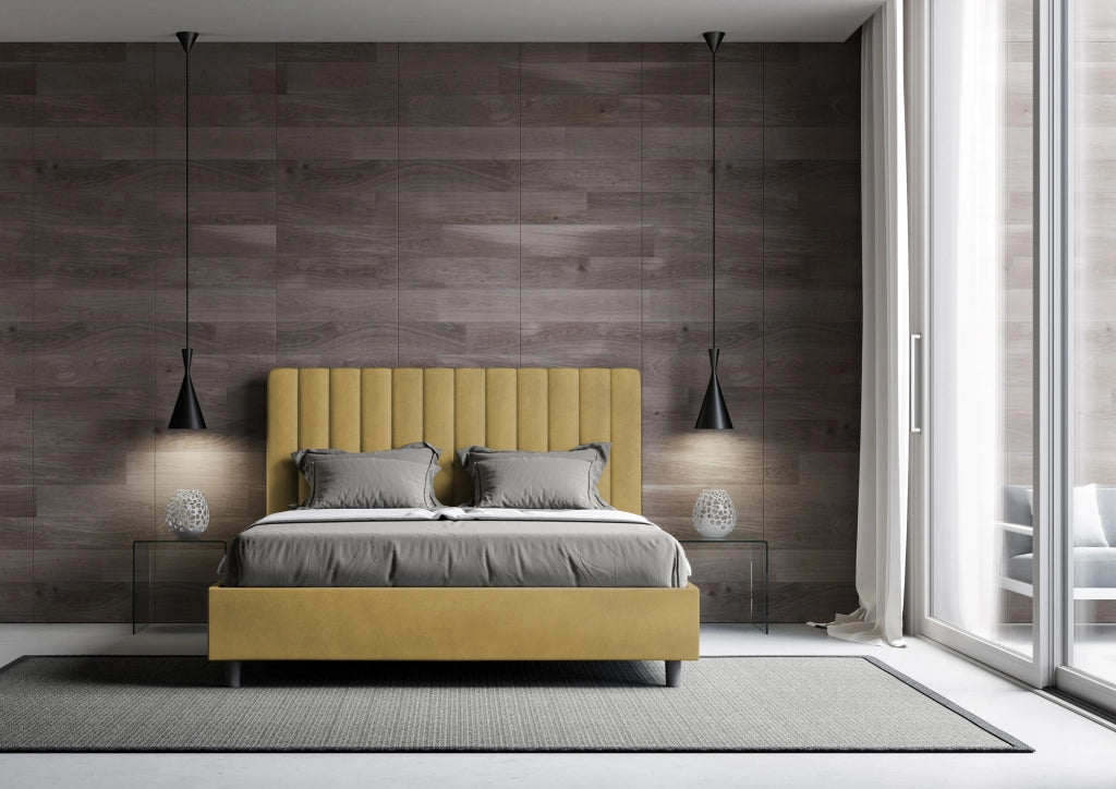 Letto Matrimoniale in Microfibra 150x210 Con Rete Agueda Ocra