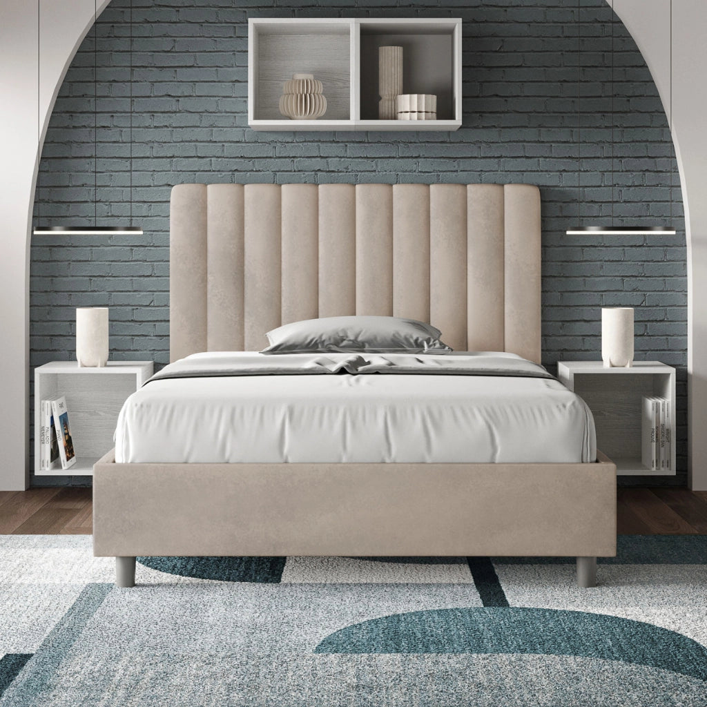 Letto una Piazza e Mezza Imbottito in Microfibra 120x210 Con Rete Agueda Sabbia