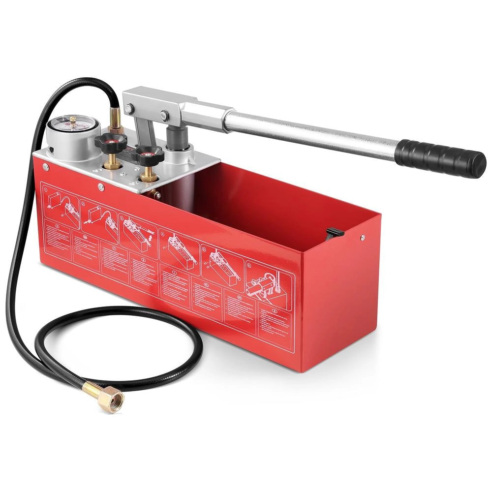 Pompa di prova idrostatica RP-25, tester manuale di pressione 25 bar con serbatoio 10 litri, manometro e tubo 1,4 m robusto per tubature fai da te