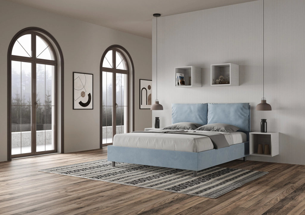 Letto Matrimoniale in Microfibra 170x200 Senza Rete Antea Azzurro