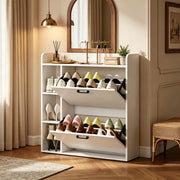 Scarpiera fino a 15 paia con 2 vani a ribalta e ripiani regolabili 83 × 24 × 90,5 cm in pannello truciolare bianco