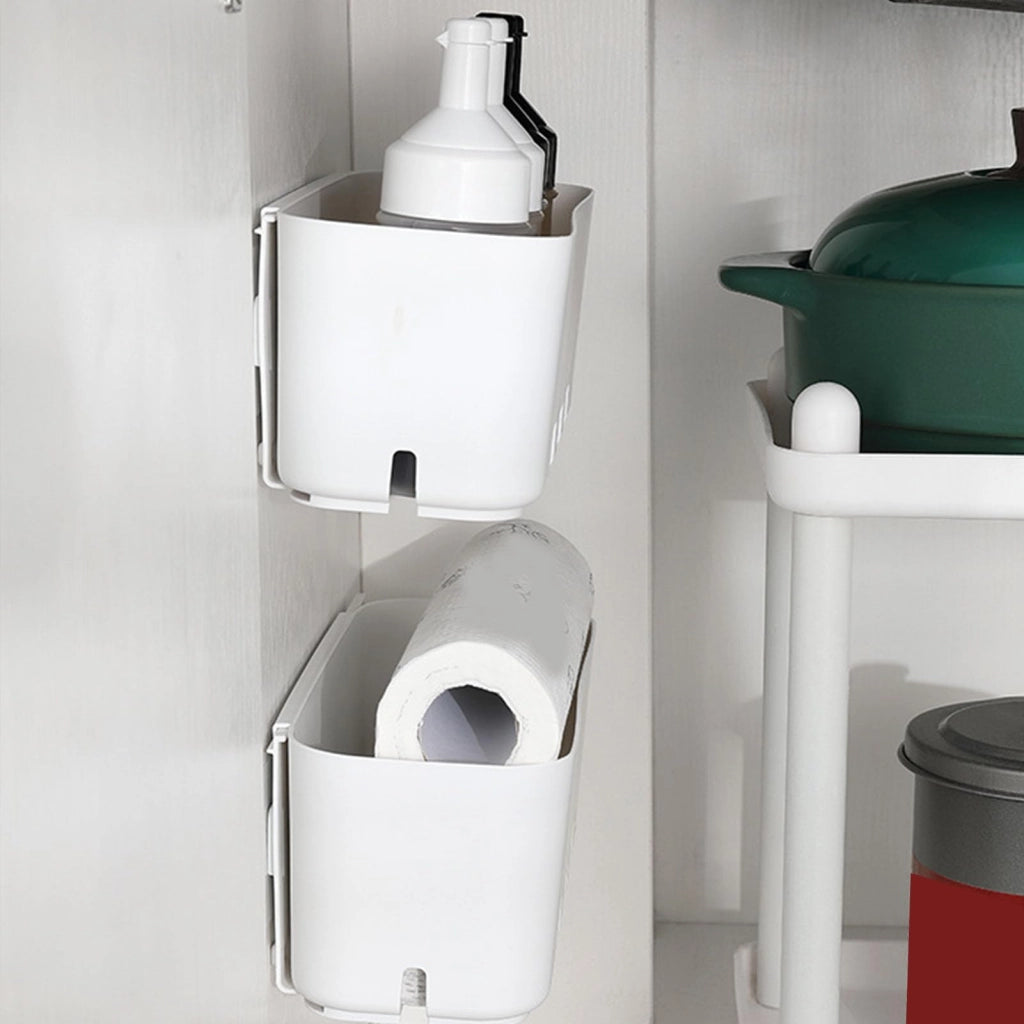 Organizer da parete per porta frigorifero, 2 pezzi, cassetti organizer in plastica riutilizzabile, senza foratura, scatola portaoggetti per cosmetici, bagno, cucina