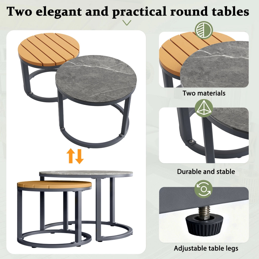 Set lounge da giardino ULEVR modulare grigio con 3 divani, 2 tavolini e cuscini sfoderabili