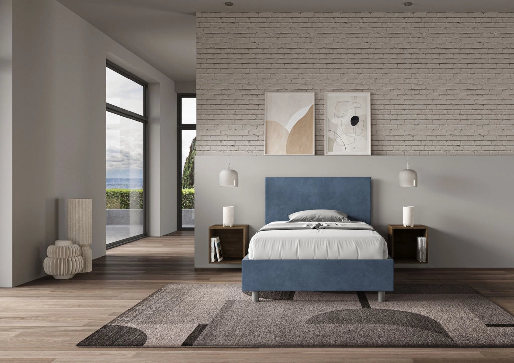 Letto Singolo Imbottito in Microfibra 90x210 Senza Rete Adele Blu